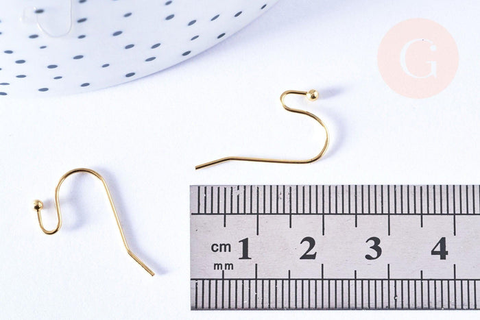 Support boucle crochet acier inoxydable doré finition boule, x20 (3.1 Gr) (G6790)