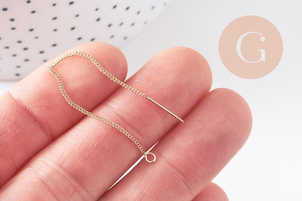 Support boucles tige sur chaine forçat laiton doré 18K 82-85mm, x2 (G10299)