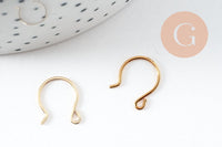 Support de boucles fil laiton crochet doré 16k 13mm, x2 (G5031)