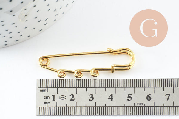 Support de broche en fer doré 50-55mm 3 anneaux, x2 (G9886)