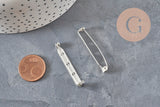 Platinum-plated flat iron pin brooch base 39.5mm, x5 (G11209)