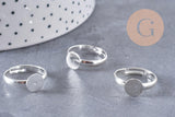 Supports bague reglable argentés plateau 8mm, x4 (G0506)