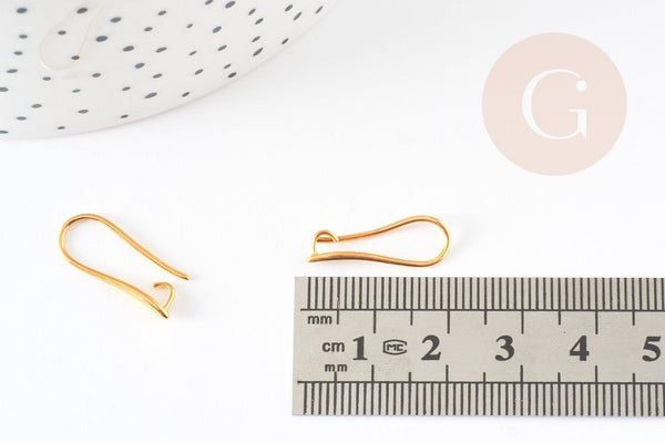 Supports boucles crochet hameçon laiton doré 18K 20.5mm, x10 (G5976)