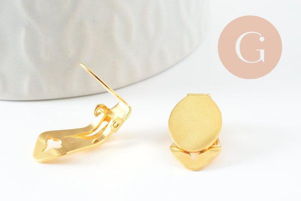 Supports boucles d'oreilles à clip cabochon rond laiton doré 21mm, boucle d'oreille non percée, x2 (G9675)