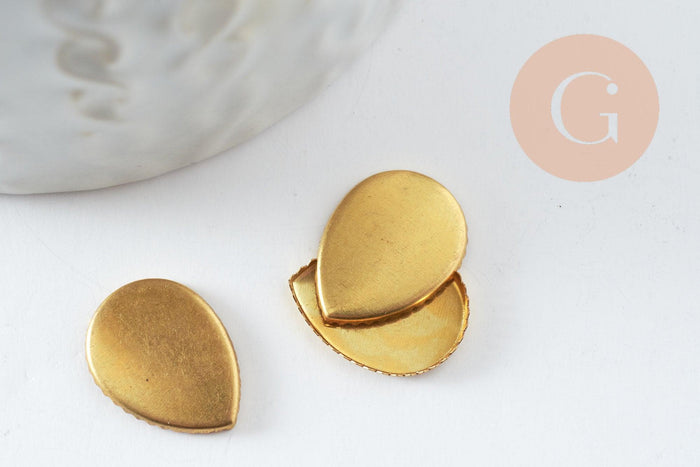 Supports cabochons goutte 10x14mm laiton brut, x10 (G2245)