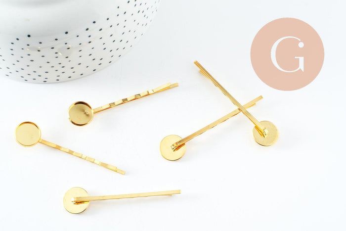 Supports de barrette fer doré pour cabochon 12mm/55mm,x5 (G3495)