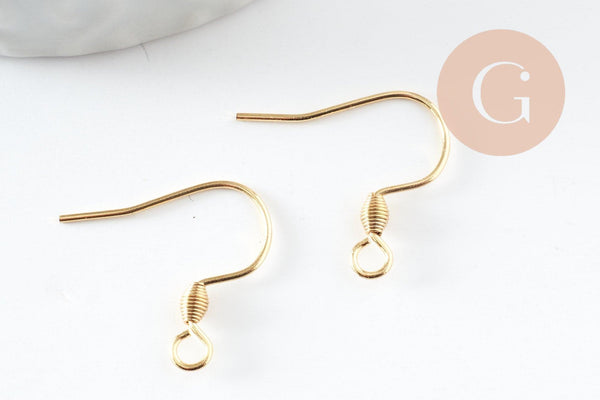 Supports de boucles hameçons avec anneau acier 304 inoxydable doré 24K 18x16mm, x10 (G9525)