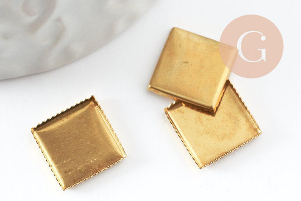 Supports de cabochons carrés laiton brut 10mm, x20 (4.6g) (G1323)
