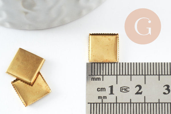 Supports de cabochons carrés laiton brut 10mm, x20 (4.6g) (G1323)