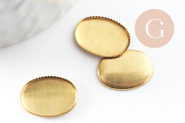 Supports de cabochons ovales laiton brut 14x10mm, x20 (3.8g) (G0671)