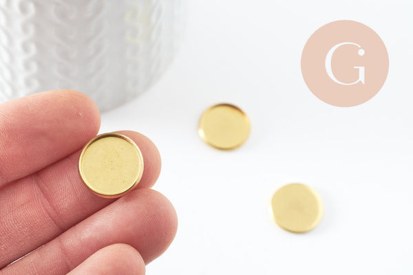 Supports de cabochons rond laiton brut 14mm avec bord, x10 (G1909)