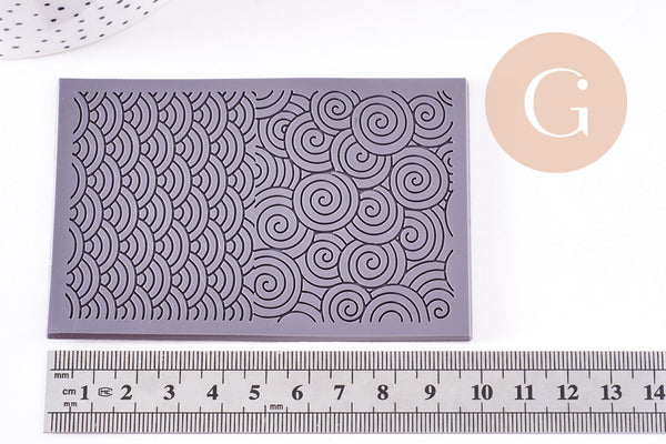 Tapis de texture pour pâte polymère spirales & vagues 65 x100mm, x1 (G10676)