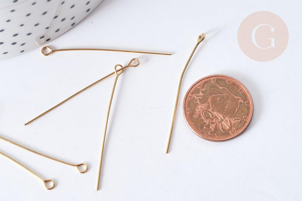 Tiges tête boucle ronde acier 304 inoxydable doré 40mm, x10 (G8009)