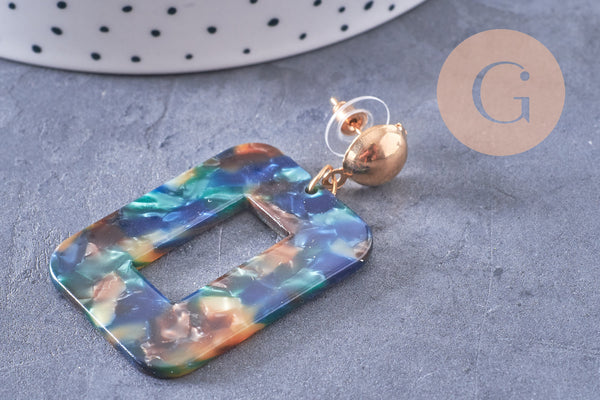 boucles pendantes rectangle résine zamac doré 55mm la paire (G0075)