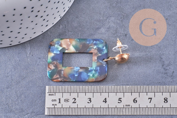 boucles pendantes rectangle résine zamac doré 55mm la paire (G0075)