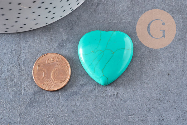 cabochon coeur pierre naturelle et de synthèse 29-30mm, x1 (G3995)