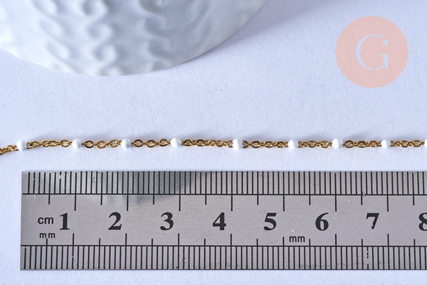 chaine de cheville acier doré 14k résine blanche chaine dorée 1.5-2mm,23cm, x1 (G3659)