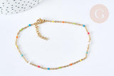 chaine de cheville acier doré 14k résine multicolore chaine dorée 1.5-2mm,23cm, x1 (G3663)