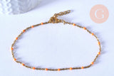 chaine de cheville acier doré 14k résine orange chaine dorée 1.5-2mm/23cm, x1 (G3744)