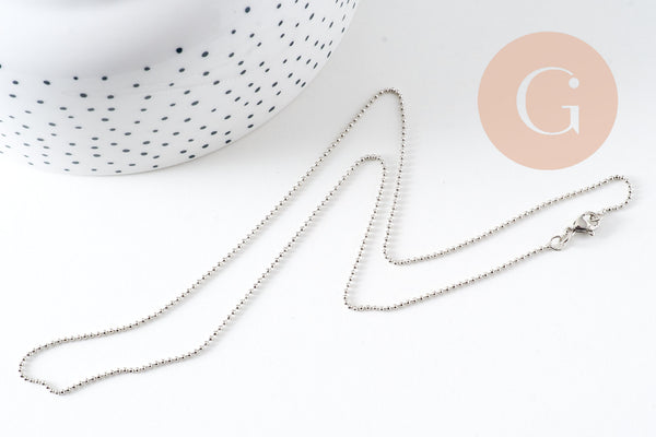 collier chaine boule laiton platine facettes 1.2 mm/45cm, x1 (G5350)
