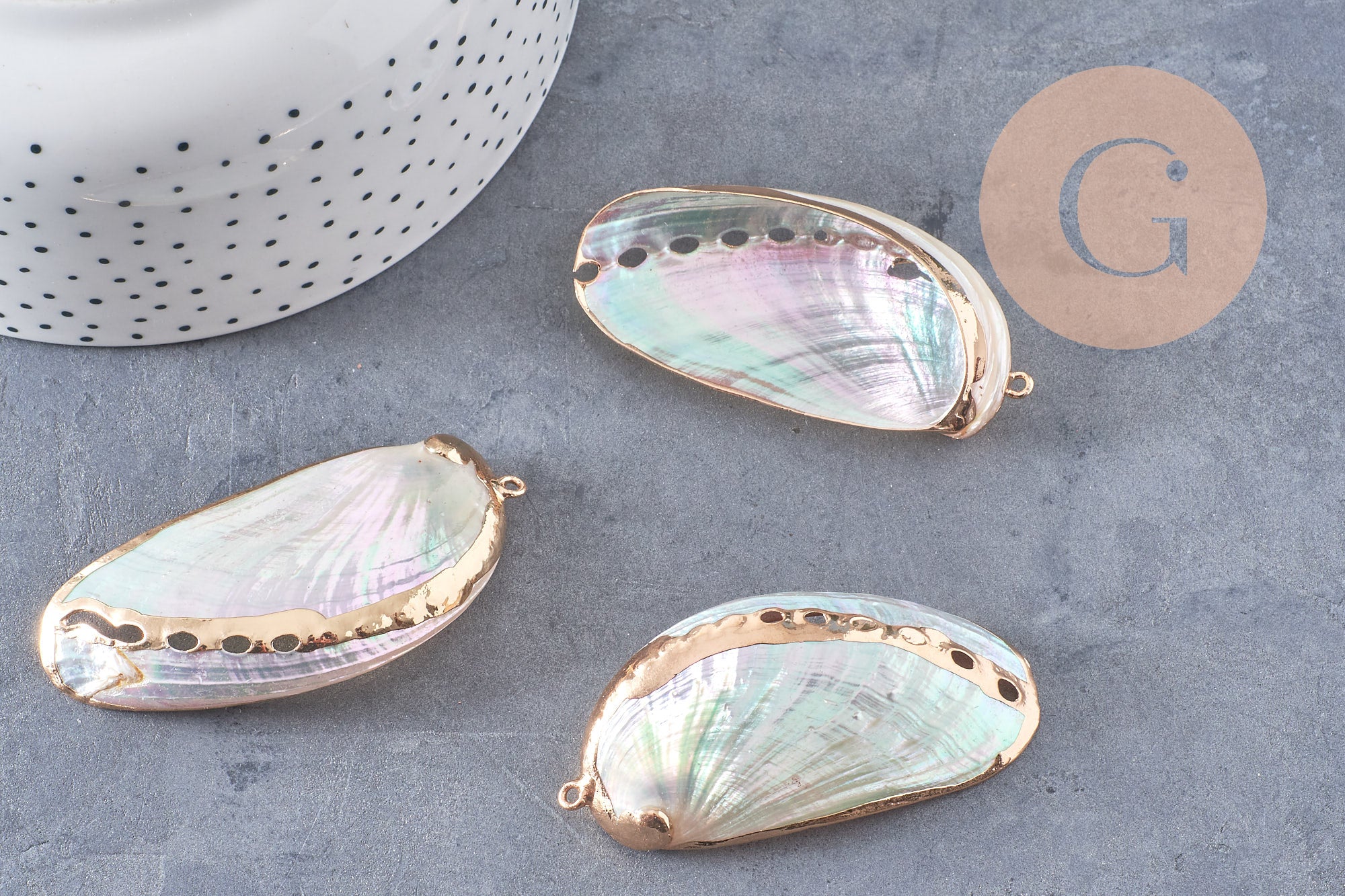 coquillage naturel blanc doré 53-70mm,pendentif argent création bijoux, x1 (G2086)