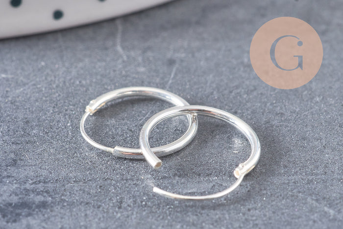 Créoles fine argent 925 massif 14mm, x2 (G5412)