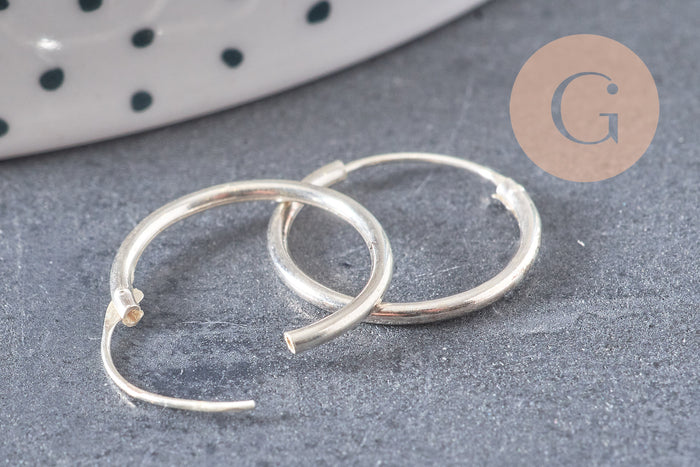 Boucles créoles fine argent 925 massif 16mm, x2 (G4685)