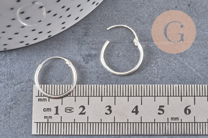 Boucles créoles fine argent 925 massif 16mm, x2 (G4685)