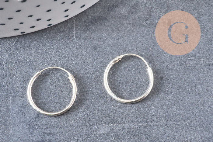 Boucles créoles fine argent 925 massif 16mm, x2 (G4685)