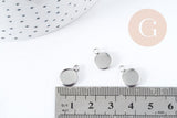 Pendentifs Supports cabochons ronds acier 304 inoxydable platine 8mm, x10 (G8941)