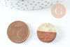 pendentif disque bois résine paillettes, bois naturel, perle bois rond, Perle géométrique,perle ronde,création bijoux bois,18mm, x5, G1994