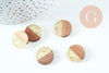 pendentif disque bois résine paillettes, bois naturel, perle bois rond, Perle géométrique,perle ronde,création bijoux bois,18mm, x5, G1994