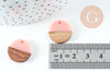 pendentif disque bois résine rose 18mm,création bijoux bois,x5 G1011