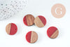 pendentif disque bois résine rouge 18mm, création bijoux bois, x5 G0332
