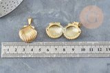 pendentif locket coquillage acier IP inoxydable doré 18K/platine 23.5mm,x1 (G4552)