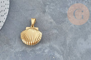 Colgante de medallón, diseño de concha, acero inoxidable IP, acabado oro/platino de 18 quilates, 23,5 mm, x1 (G4552)
