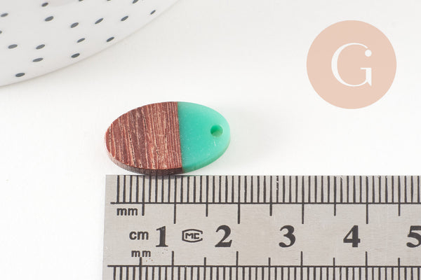 pendentif ovale bois résine 20mm, bois naturel, perles bois, Perles géométriques,perle ovale,perle ronde bois création bijoux bois, x5 G1465