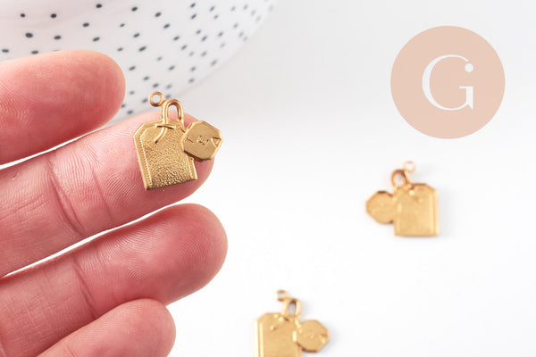 pendentif sachet de thé en laiton, x1 G7523