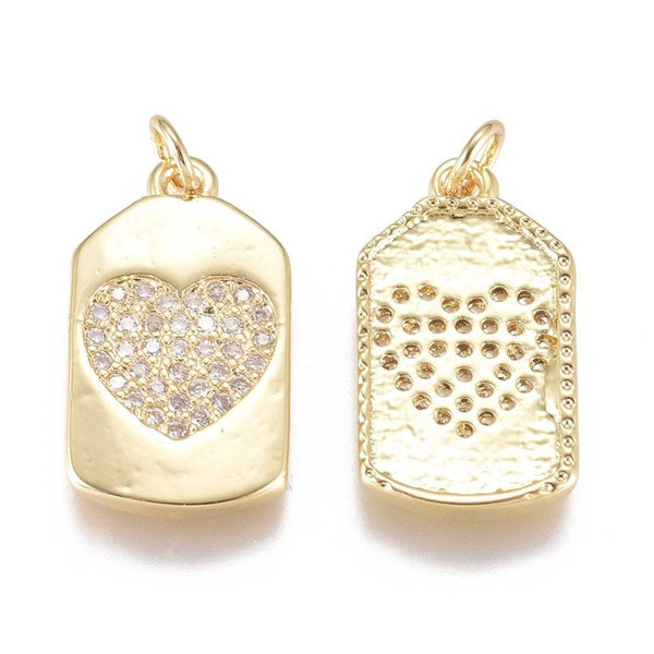 pendentifrectangle coeur laiton doré 18k cristal sans nickel 17mm, x1 (G3479)