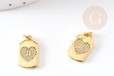 pendentifrectangle coeur laiton doré 18k cristal sans nickel 17mm, x1 (G3479)