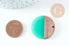perle disque bois résine turquoise 28mm, création bijoux bois x5 G7518