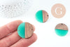 perle disque bois résine turquoise 28mm, création bijoux bois x5 G7518