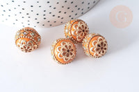 perle indonesienne polymère rose strass et zamac doré,création bijou ethnique exotique, 19.5mm x1 G4751