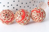 perle indonesienne polymère rouge strass et zamac doré 19.5mm,création bijou ethnique exotique, x1 G7799