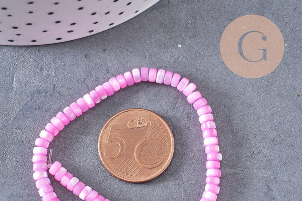 perle nacre naturelle heishi violet ,tube coquillage coloré, perle coquillage, 2x4mm, x1 le fil, (G4981)