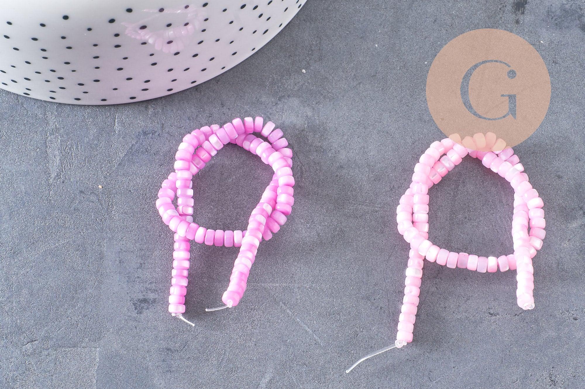 perle nacre naturelle heishi violet ,tube coquillage coloré, perle coquillage, 2x4mm, x1 le fil, (G4981)
