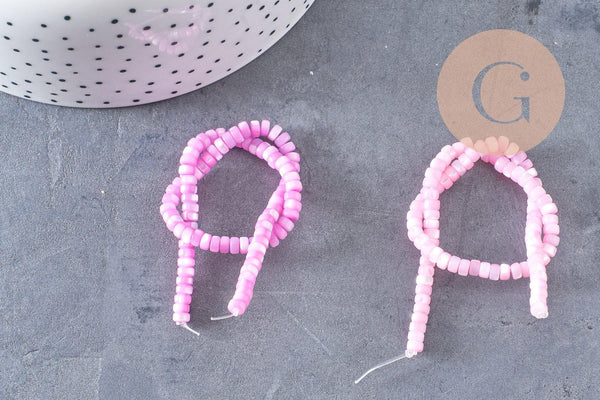 perle nacre naturelle heishi violet ,tube coquillage coloré, perle coquillage, 2x4mm, x1 le fil, (G4981)