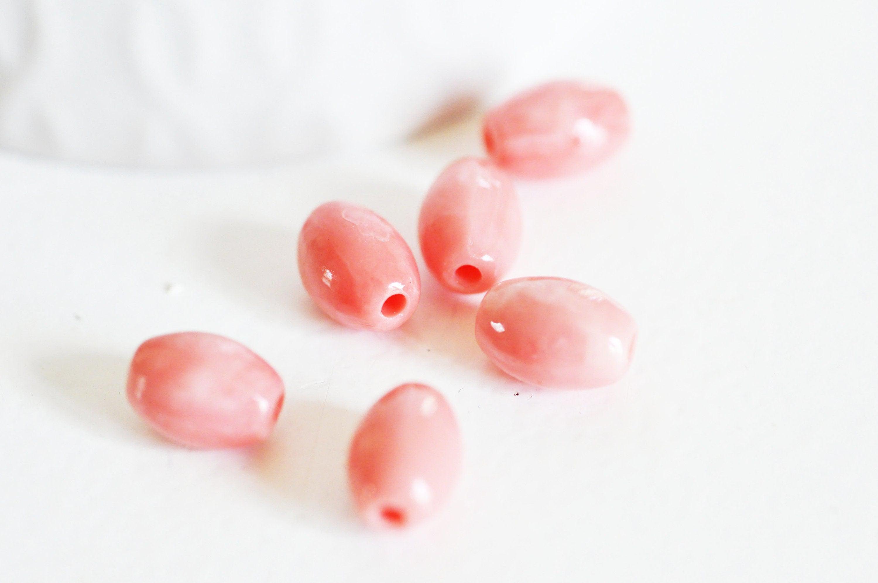 perle ovale résine rose 11mm,perle imitation corail en bambou de mer naturel, x10 perles,G4003