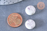 Perle porcelaine blanc violet 15mm, perle striées,perle céramique,céramique violette, x5 (G5718)