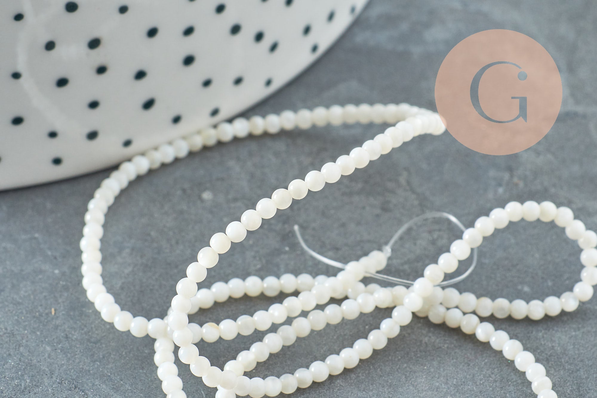 Perle ronde nacre blanche,perles coquillage,coquillage naturel,fil 40cm,2.5mm, x1 (G5449)